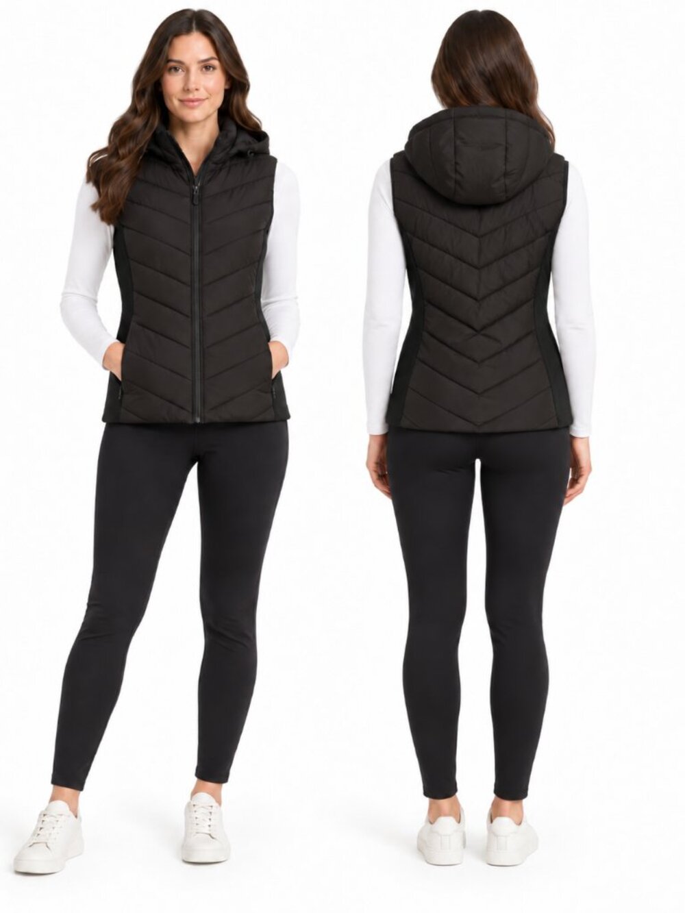 Women's Zara Black Quilted Hooded Vest Size XL